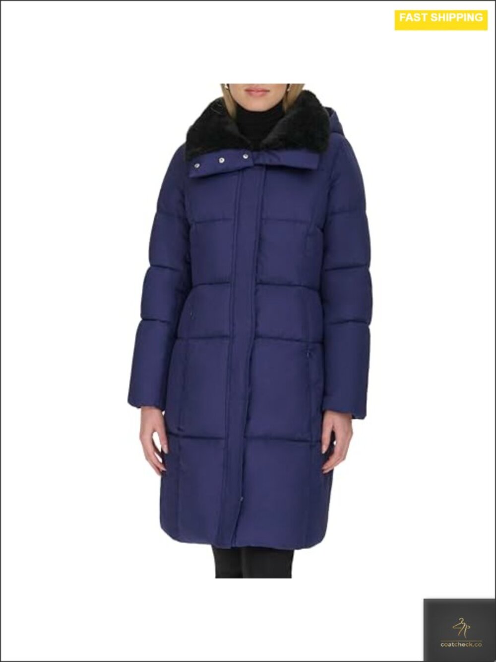 Womens Quilted Jacket Shimmer Nylon Faux Fur Lined Collar
